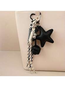 Medela Handmade Genuine Leather Star Textured DIY Knotted Keychain Pendant, Chain Bag Charm, Fashionable High-End Handcrafted Knotted Keychain With Star Pendant - Anti-Lost, Durable Faux Leather Bag Charm, 2 Color Options, Perfect For Birthday Gifts And Decorations. - Multicolor - View 12