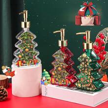 1 Pc Christmas Hand Soap Bottle, Festive Glass Pump Dispenser With Golden And Green Lid - Holiday Santa Claus Reindeer Snowman Designs, Portable Travel Shampoo & Body Wash Container For Decorations - Multicolor - View 3