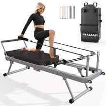 DlandHome Pilates Reformer Machine, Indoor Pilates Reformer With High Strength Alloy Springs, Foldable Pilates Reformer For Home Gym - 黑色升級款 - 查看 1