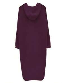 Women's Winter Coats, Women's Tops, Plus Size Cardigan, Fondi Solid Hooded Button Front Cardigan, Casual Long Sleeve Cardigan For Fall & Winter, Women's Clothing, Loose Knit Sweater For Women In Autumn/Winter, Solid Ribbed Knit Cardigan For Women, Resort Wear In Autumn/Winter, Women's Winter Clothing - 酒紅色 - 查看 4