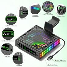 Multifunction Cooling Fan With Heatsink, Dust Cover, Display, RGB Light, Temperature Control For Series X Console Accessories - Includes Headphone Stand