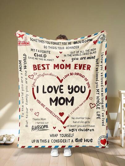 1 Stück "Beste Mama aller Zeiten" herzerwärmende Liebe Flanell Decke, exklusives Geschenk für Mama, Flanell Decke, moderne Polyester Faser rechteckige Decke geeignet für verschiedene Anlässe