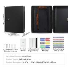 Gabinete de 48 llaves, caja fuerte para llaves con combinación y cerradura de llave, caja de almacenamiento digital, organizador de llaves de acero con estantes ajustables, 48 ​​etiquetas coloridas para llaves y una tarjeta de registro para la escuela, oficina, hotel - 48 llaves - Ver 7