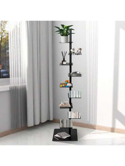 Libreria con schienale, torre verticale per libri con schienale, libreria in metallo a 11 ripiani, organizzatori per libri, scaffale di archiviazione per ufficio e soggiorno, libreria fai-da-te per decorazione, colore nero