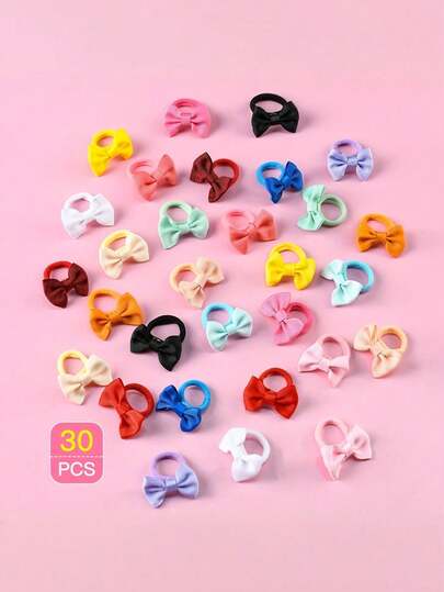 30个彩色蝴蝶结塑料发圈，耐用防滑发带，适合各种发型，适合女孩和儿童