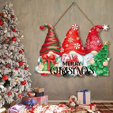 1 Peça Decoração de Porta de Boas-Vindas de Natal, Placa de Porta de Duende de Natal, Placa de Madeira Pendurada com Mensagem Feliz Natal, Decoração de Parede Estilo Country Natalino para Família, Área Externa, Quintal, Jardim