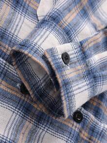 Chaqueta de cuadros con capucha, bolsillo en el pecho, ajustable con cordón, corte holgado, adecuada para primavera y otoño - Azul - Ver 7