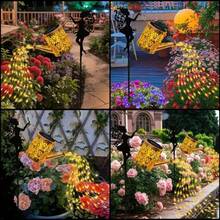 1 Solar Fairy Watering Pot Light, Metal Pot Garden Decoration With LED Water Waterfall Light, Outdoor Solar Ground Light, IP65 Waterproof, Suitable For Garden Path Lawn Garden Halloween Decoration Lighting - 銅色 - 查看 10