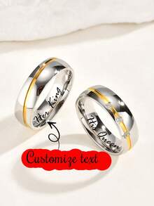 2pcs Personalized Jewelry Stainless Steel Cubic Zirconia Couple Rings, Wedding Gift For Boyfriend Girlfriend, Laser Engraved Anniversary, Thanksgiving, Christmas Present - Style 2 - View 4