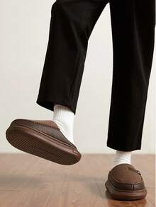 Men's Slippers - Men's Indoor Slippers - Men's Simple Design Letter Pattern Plush Slippers With Soft Sole, Comfortable Indoor Casual Warm House Slippers