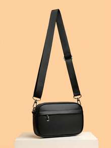 Men's Sling Bag, Fashionable Small Square Shoulder Bag, PU Leather High-End Casual Lightweight Sling Bag, Adjustable Square Strap, Essential Travel Organizer Bag For Summer Valentine'S Day Phone Bag - Black - View 8