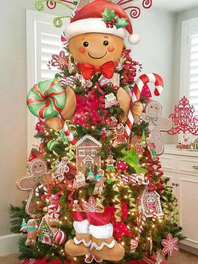 1 طقم ديكورات عيد الميلاد المضحكة، أشكال رجل الزنجبيل الجميلة لتزيين شجرة عيد الميلاد، أدوات إنشاء أجواء عيد الميلاد، ألواح بلاستيكية مجوفة مع قضبان تركيب