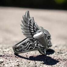 Mythological Demon Skull Ring For Men - Bold Vintage Gothic Jewelry, Statement Of Power - Bạc - Xem 4