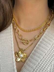 3 قطع طقم قلادة للنساء، قلادة عملة ذهبية عتيقة أنيقة وفاخرة، قلادة خانق متعددة الطبقات مزينة بزهرة وخرز اصطناعي، إكسسوارات تصميم فريد مناسبة للارتداء اليومي والحفلات، هدية للمرأة