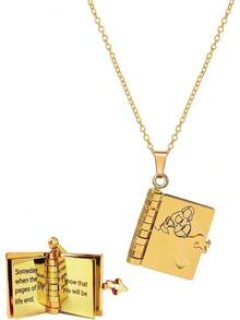 Collar de libro para nieta, colgante de libro de oro y plata con mensaje oculto, collar de 6 páginas, metal mixto, delicado, moderno, impermeable, de acero inoxidable, regalo de joyería significativo - Tono dorado completo - Ver 1