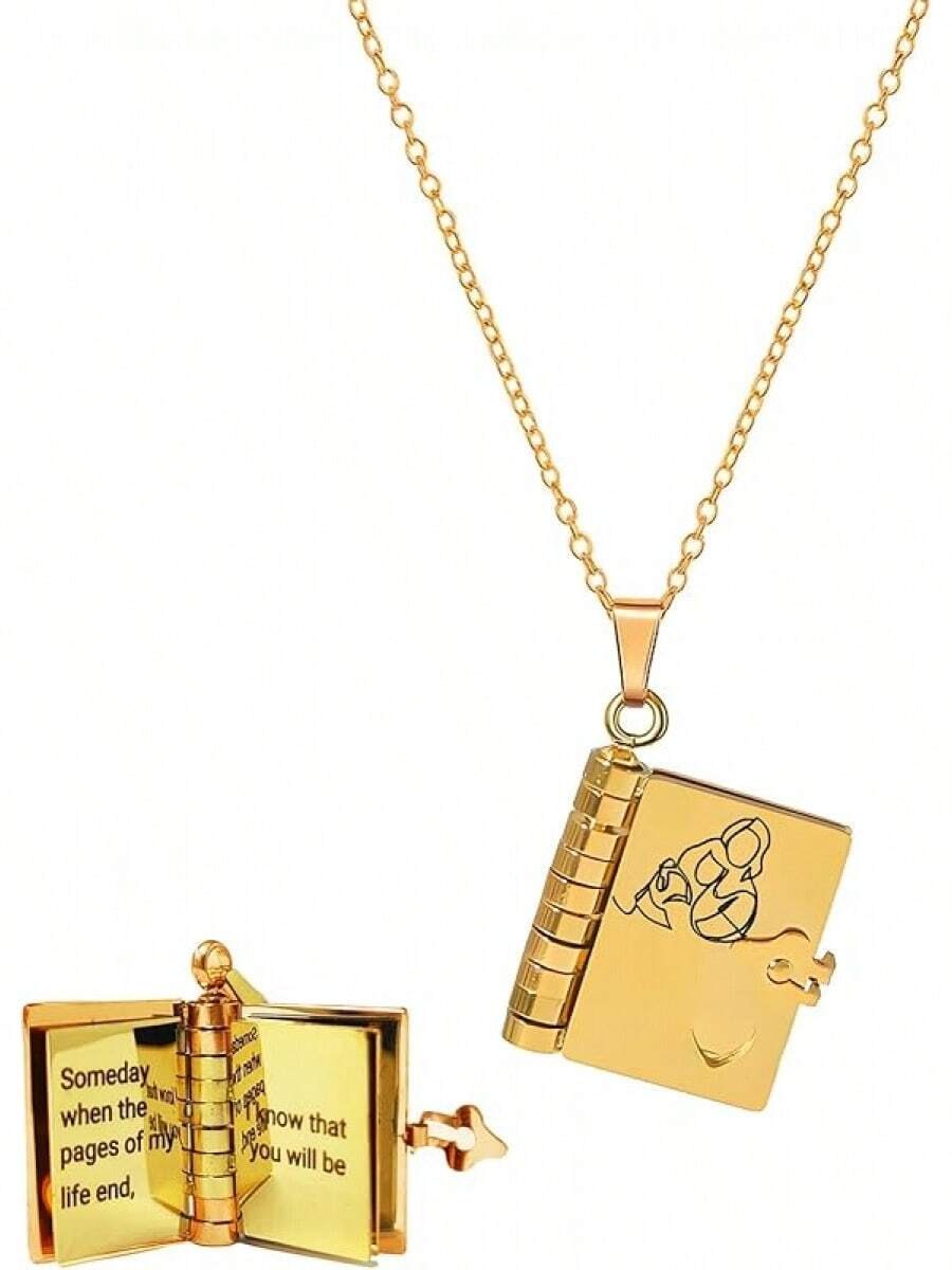Collar de libro para nieta, colgante de libro de oro y plata con mensaje oculto, collar de 6 páginas, metal mixto, delicado, moderno, impermeable, de acero inoxidable, regalo de joyería significativo - Tono dorado completo - Ver 1