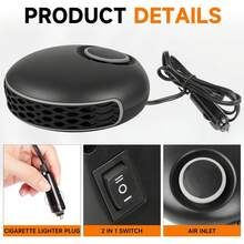 Calentador y Desempañador de Coche Portátil de 12V, Ventilador de Calentamiento y Enfriamiento Rápido de 150W, Calentador de Coche Enchufable para Desempañador de Parabrisas con 360° Calentadores Rotativos para Vehículos, Coches, RV, SUV - Negro - Ver 7
