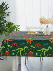 1pc Dinosaur Tablecloth, 220*130cm Disposable PE Tablecloth, Volcano And Footprint Pattern Tablecover, Green Forest Theme Birthday Party Table Decor, Theme Celebration Decor, Wild Birthday Decor, Gender Reveal Party Decor, Baby Shower Decor - Dinosaur - View 9