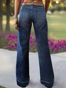 New Women's High Waisted Elastic Wide Leg Jeans, High-Quality, Fashionable, Casual And Comfortable Jeans, Suitable For Daily Wear - 藍色 - 查看 3