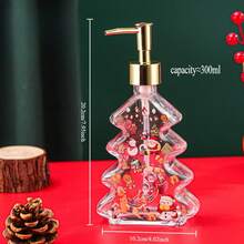 1 Pc Christmas Hand Soap Bottle, Festive Glass Pump Dispenser With Golden And Green Lid - Holiday Santa Claus Reindeer Snowman Designs, Portable Travel Shampoo & Body Wash Container For Decorations - Multicolor - View 10