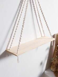 1pc/2pcs Handmade Woven Wall Hanging Rack, Triangular Wooden Floating Shelf, Boho Style Wall Mount Storage Rack With Macrame Tassel, Minimalist Home Decor, Natural Beige, Suitable For Living Room, Bedroom, Office And Entryway - Beige - View 9