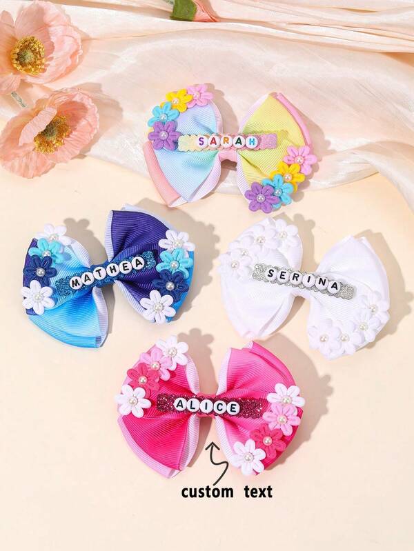 1pc Customized Name Teenage Hair Accessory & Hairstyling Tool, Bow Ribbon New Style Hair Clip, High-End Spring Hair Accessory, Colorful Fabric Bow Tie Hair Rope, Bow Hair Tie, Bow Hair Clip, Cute Little Princess Bow Pearl Flower Hair Clip, Side Clip