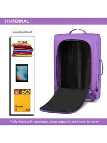 20-Inch Carry-On Suitcase, Lightweight Small Soft-Sided Trolley, 2 Wheels, Front Opening With Telescopic Handle, Suitable For Single Travelers, Men And Women, Weekend/Overnight Stay - 紫色 - 查看 5