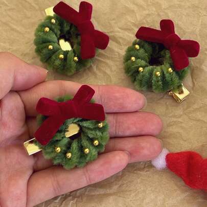 1/2 piezas Pasador de pelo de Navidad - Clip de pelo con agarre antideslizante con lazo rojo oscuro, verdor para fiestas navideñas, eventos cotidianos y especiales - Accesorios de pelo festivos para mujeres y adolescentes, accesorios de pelo elegantes, divertidos clips de pelo, clips de pelo para mujeres con cabello fino, clips de pelo lisos para mujeres, accesorios de pelo largo