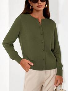 Women Cardigan Sweaters Casual Knit Button Down Long Sleeve Cashmere Sweater Lightweight Autumn Fall Spring Going Out Tops Outfits - Army Green - View 4