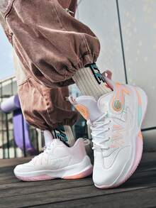 Unisex Basketball Shoes, New Autumn PU Leather Waterproof, Anti-Slip, Shock-Absorbing, Lightweight High-Top Sports Boots For Students - Pink - View 3