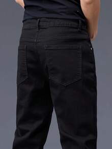 Stretch Jeans Men's Straight Leg Everyday Slim Men's Jeans Skinny Pants Denim Stretch Jeans, Cotton Products Slanted Pockets, Personality And Versatile - 黑色 - 查看 4