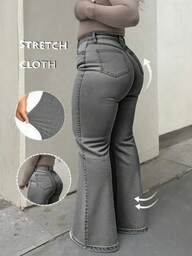 Plus Size Women Denim Flared Pants,Elegant,Chic,Formal,Going Out,Fall For Women,Plus Size Jeans, Curve Jeans,Jeans For Women, Baggy Jeans,Pants,Cargo Pants,Cowgirl Plus Size,Halloween,Halloween,New Year,Country,Christmas