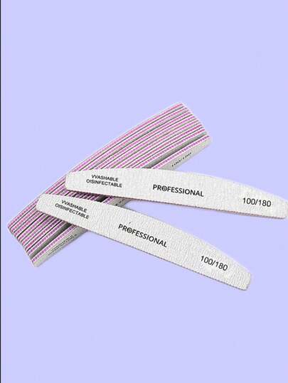 5-100pcs Wholesale Crescent-Shaped Shape 100/180 Grit Double-Sided Nail File Board, Washable Sandpaper Board, Reusable Nail Polishing File, Suitable For Natural Nails, Home And Nail Salon Use Nail Tools, Nail Polishing File Board