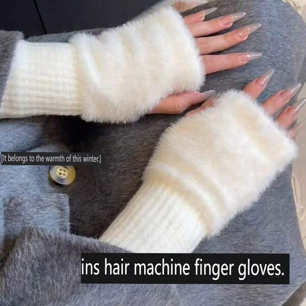 Pair Mink Fleece Soft Winter Half Finger Gloves Women Warm Luxury Plush Knitted Fingerless Gloves Girls Wrist Mittens Writting 1PC- Warm And Cold-Proof Half-Finger Gloves For Women In Autumn And Winter, Versatile And Plush, Cute Office Half-Finger Gloves New Mink Fleece Half Finger Gloves For Women's Soft Winter Warmth Luxury Solid Color Plush Knitted Fingerless Gloves