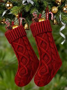 1个18英寸大号圣诞袜，个性化麻花针织圣诞挂袜装饰，适用于节日圣诞派对……非常适合壁炉装饰、节日派对装饰、圣诞派对装饰、家居装饰、房间装饰或作为圣诞礼物。圣诞装饰 冬季圣诞装饰 家居圣诞礼物 圣诞装饰 - 彩色 - 查看 2