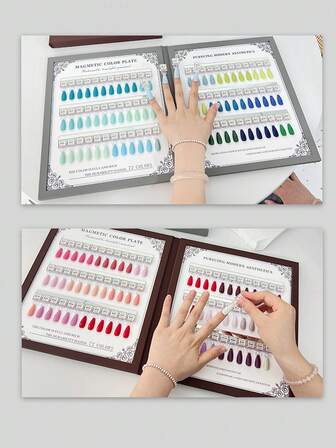 72 Magnetic Nail Color Book,Leather Magnetic Color Display Book With 72 Magnetic Tips & 1-72 Number Labels,Perfect For Nail Polish Nails Art Design(Grey)
