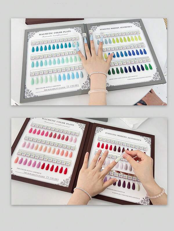 Libro magnético de colores para uñas de 72 piezas, libro magnético de visualización de colores de cuero con 72 puntas magnéticas y etiquetas numeradas del 1 al 72, perfecto para diseño de arte de uñas y esmalte de uñas (Gris)
