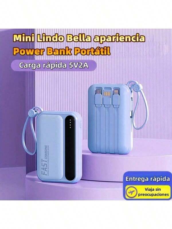 100000m Mini Lindo Cartoon Power Bank, Diseño Atractivo Batería Portátil, Carga Rápida 5V2A, Con 4 cables incorporados, Pequeño tamaño Gran Capacidad, Ideal para Viajes, Regalo Perfecto para Novia, LED Indicador de nivel de batería, Entrada Micro & USB,9000mah