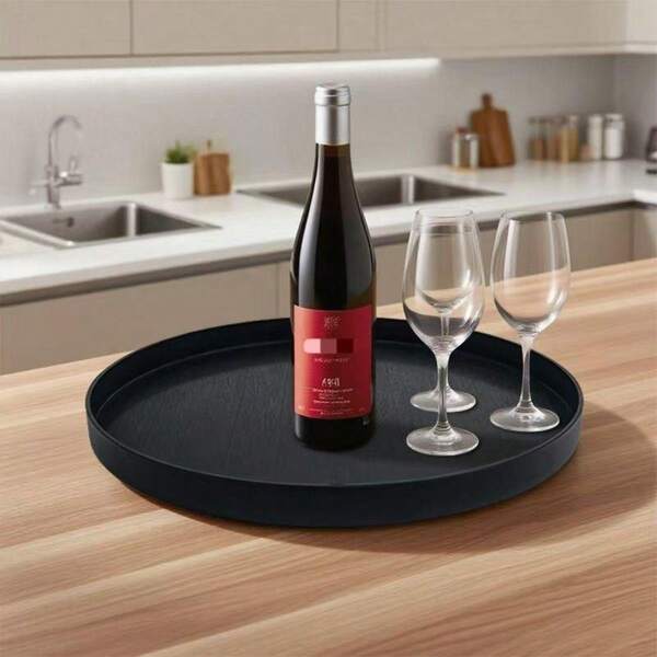 1pc Round Storage Tray, Classic Imitation Wood Grain Design, Suitable For Kitchen Accessories Organizers, Bathroom Make Up Storage And Cosmetics Sorting, Bedroom Jewelry Perfume Lipstick Sorting Tools, Living Room Desktop Snacks Storage And Home Art Decoration Display Tray, Christmas Party Dinner Tools