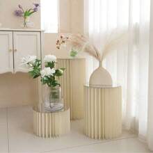 3套/优雅罗马柱纸质甜品桌 - 可折叠柱形（30*20/30*40*30*60厘米），婚礼、生日和派对展示架 - 多功能派对装饰，高密度，承重力强，蛋糕屋、甜品屋、烘焙店、车展派对装饰道具 - 白色 - 查看 6