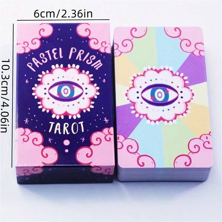 柔和幻觉棱镜塔罗牌，78 张牌，粉色和天蓝色调的天真艺术风格，便携式算命游戏，圣诞节、万圣节、感恩节的理想礼物，适合初学者的塔罗牌游戏 - 彩色 - 查看 2