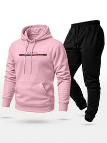 Men Hoodie Co-Ords - 粉色 - 查看 2