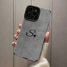 Funda de Teléfono Simple de Color Sólido con Patrón de Corazón y Letra S para iPhone 16ProMax/15Pro/14Plus/13/12/11ProMax, Resistente a Impactos, Diseño de Moda, Cubierta Protectora de TPU, Cuero Sintético - Colores mixtos - Ver 6