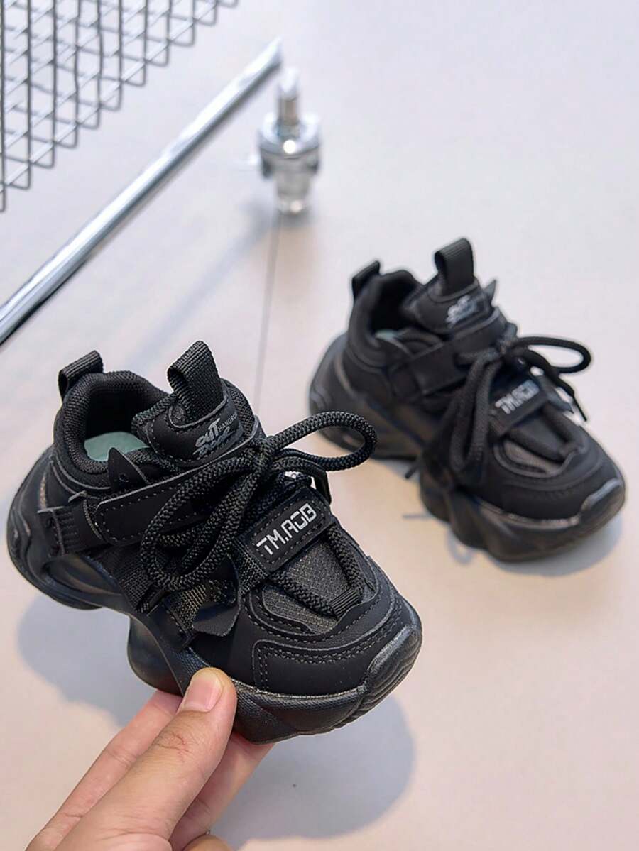 儿童时尚厚底运动鞋，新款男女童跑步鞋，幼儿、小童、大童休闲鞋 - 黑色 - 查看 1