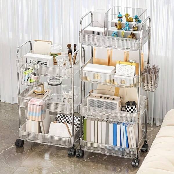 عربة تخزين مكياج فاخرة متعددة الطبقات - حل تخزين متعدد الوظائف مع عجلات، مثالي للصالونات والمنازل والمكاتب - مثالي لغرف النوم وغرف المعيشة والحمامات - مساحة تخزين مثالية للمكياج والمستلزمات الأساسية، صندوق منظم للمستلزمات الجمالية | صندوق تخزين حديث | بلاستيك متين، منظم مستحضرات التجميل، عربة دوارة عملية