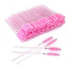 500 Piezas/200 Piezas/50 Piezas Brochas desechables para delineador de ojos, Cepillo de pestañas de nailon, Cepillo rodante, Sin cejas. Extensión de pestañas Varilla de plástico ABS adecuada para tipo de piel normal - Set de cabezales de cepillo rosa