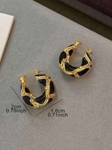 1 Pair Autumn/Winter Vintage Fashion Luxury Rhinestone Enamel Oil Drop Hoop Earrings Suitable For Women's Daily, Holiday, Party - Black - View 4