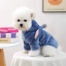 1pc Cute Puppy Winter Outfit - Thick Warm Sports Suit With Furry Ears And Tail, Easy Wear & Take Off Design, Suitable For Small Dogs Like Pomeranian, Chihuahua, Shih Tzu