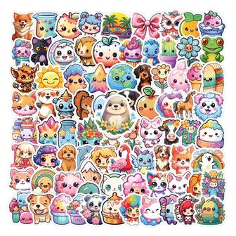 100Pcs Kawaii Animals Pet Aesthetic Stickers Gifts Humorous And Funny Stickers 90s Stickers For Envelope, Water Bottle, Computer, Laptop, Phone, Luggage, Notebook, Fridge,Festival Party,Decoration