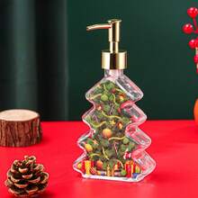 1 Pc Christmas Hand Soap Bottle, Festive Glass Pump Dispenser With Golden And Green Lid - Holiday Santa Claus Reindeer Snowman Designs, Portable Travel Shampoo & Body Wash Container For Decorations - Multicolor - View 16